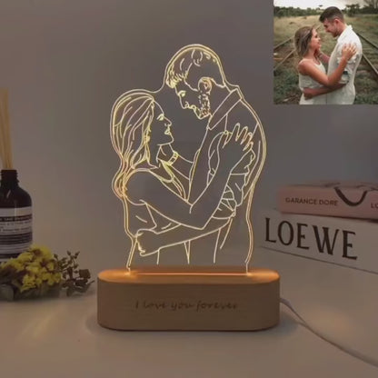 Customized 3D Photo Lamp - Personalized Wedding Anniversary Gift, Valentine's Day Light, Engraved Image and Text, Perfect Couple Gift