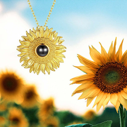 Custom Memorial Photo Projection Sunflower Necklace