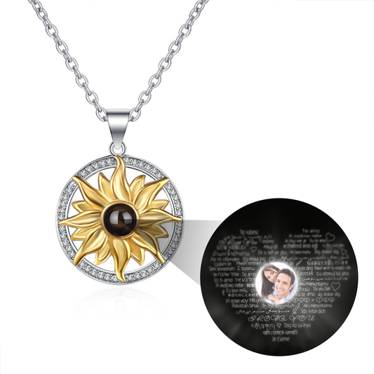 Personalized Projection Sunflower Necklace in 100 Languages I Love You