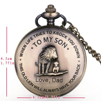 Lion Engraved Pocket Watch For Son