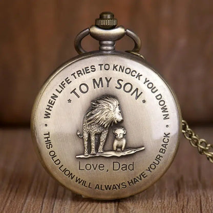 Lion Engraved Pocket Watch For Son