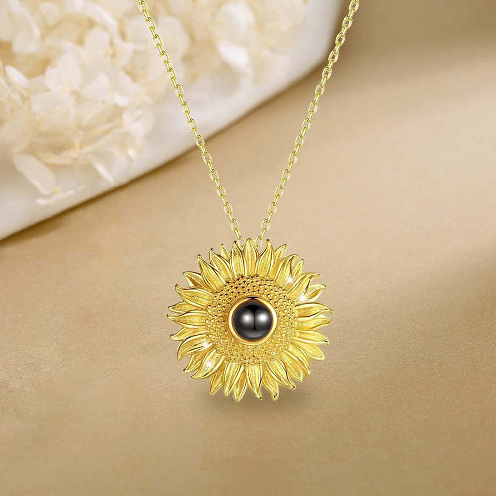 Custom Memorial Photo Projection Sunflower Necklace