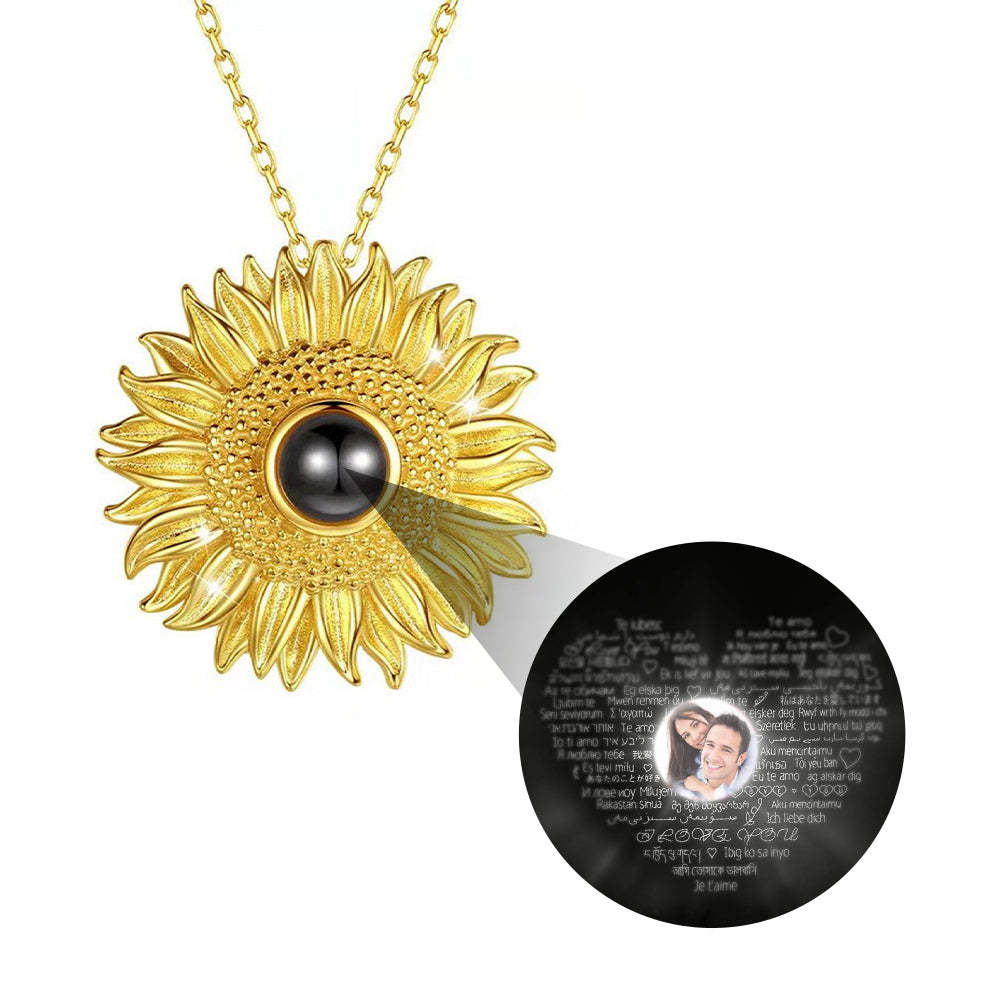 Custom Memorial Photo Projection Sunflower Necklace