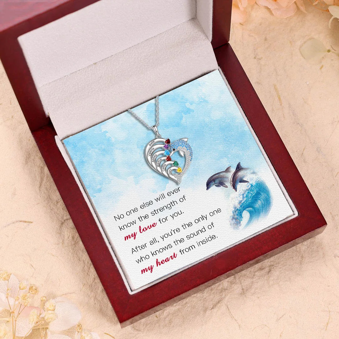 Personalized Birthstone Heart Dolphin Pendant Necklace