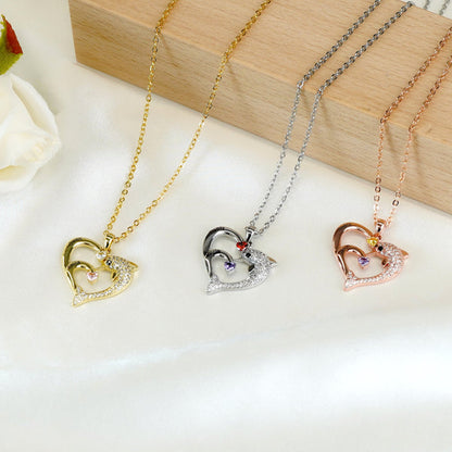 Personalized Birthstone Heart Dolphin Pendant Necklace