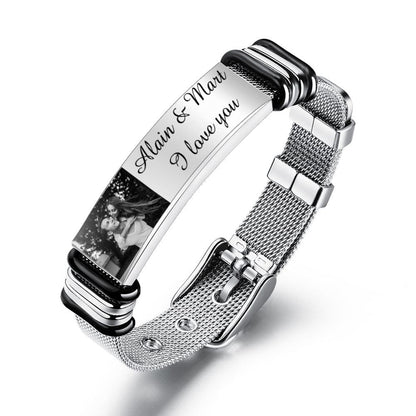 Custom Engraved Photo & Name Inscription Bracelet For Men - Anniversary Gift