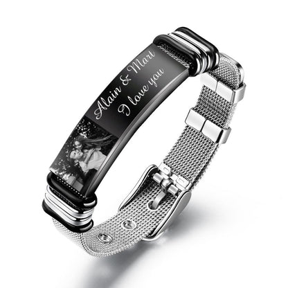 Custom Engraved Photo & Name Inscription Bracelet For Men - Anniversary Gift