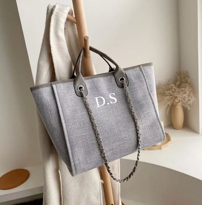 Personalized Chain Monogram Canvas Tote Bag