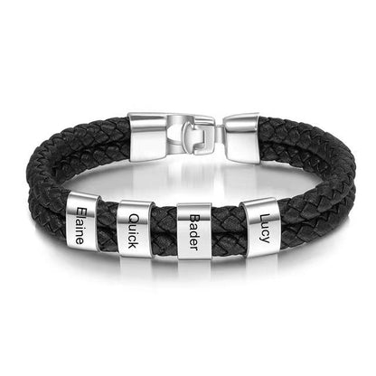 Leather Bracelet - Personalized Family Names Men Bracelet With Custom Engrave